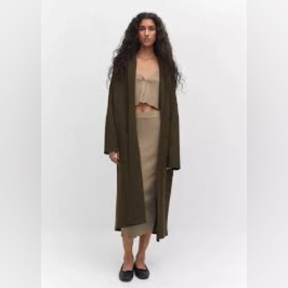 Mango Olive Green Oversized Knitted Long Car Coat New Condition, Size L - Picture 1 of 11